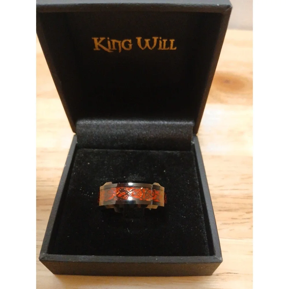 New Red Celtic Dragon Black Tungsten Carbide Ring Mens Wedding Band King Will - Picture 6 of 9